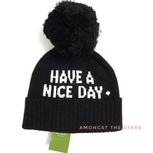 kate spade Have A Nice Day Black Pom Beanie Hat